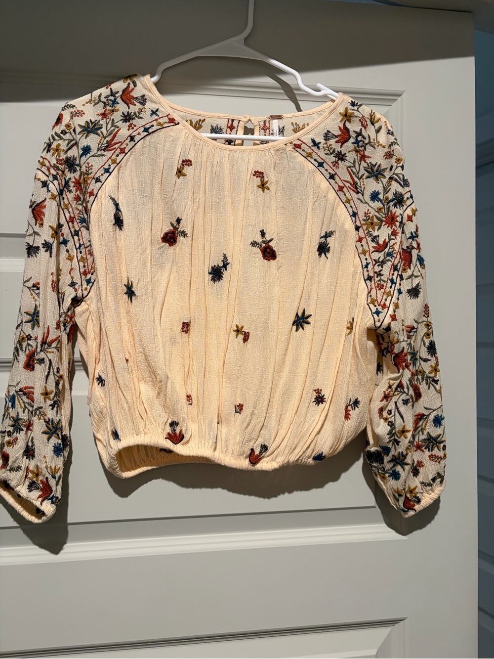 Free People Cream Embroidered Boho Blouse